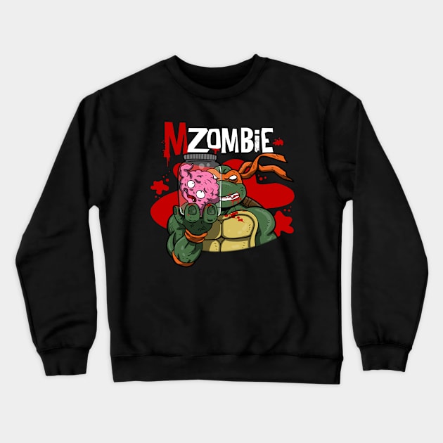 Funny Zombie Ninja Scary Zombie Eating Brains Cartoon Crewneck Sweatshirt by BoggsNicolas